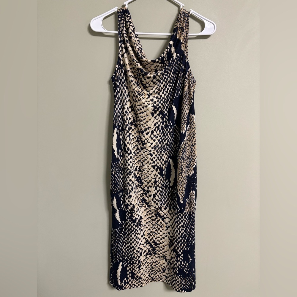 Diane von Furstenberg Silk Python Snake Print Cowl Neck Dress Size 4 Small